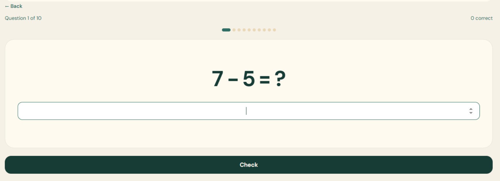 Math question — 7 minus 5