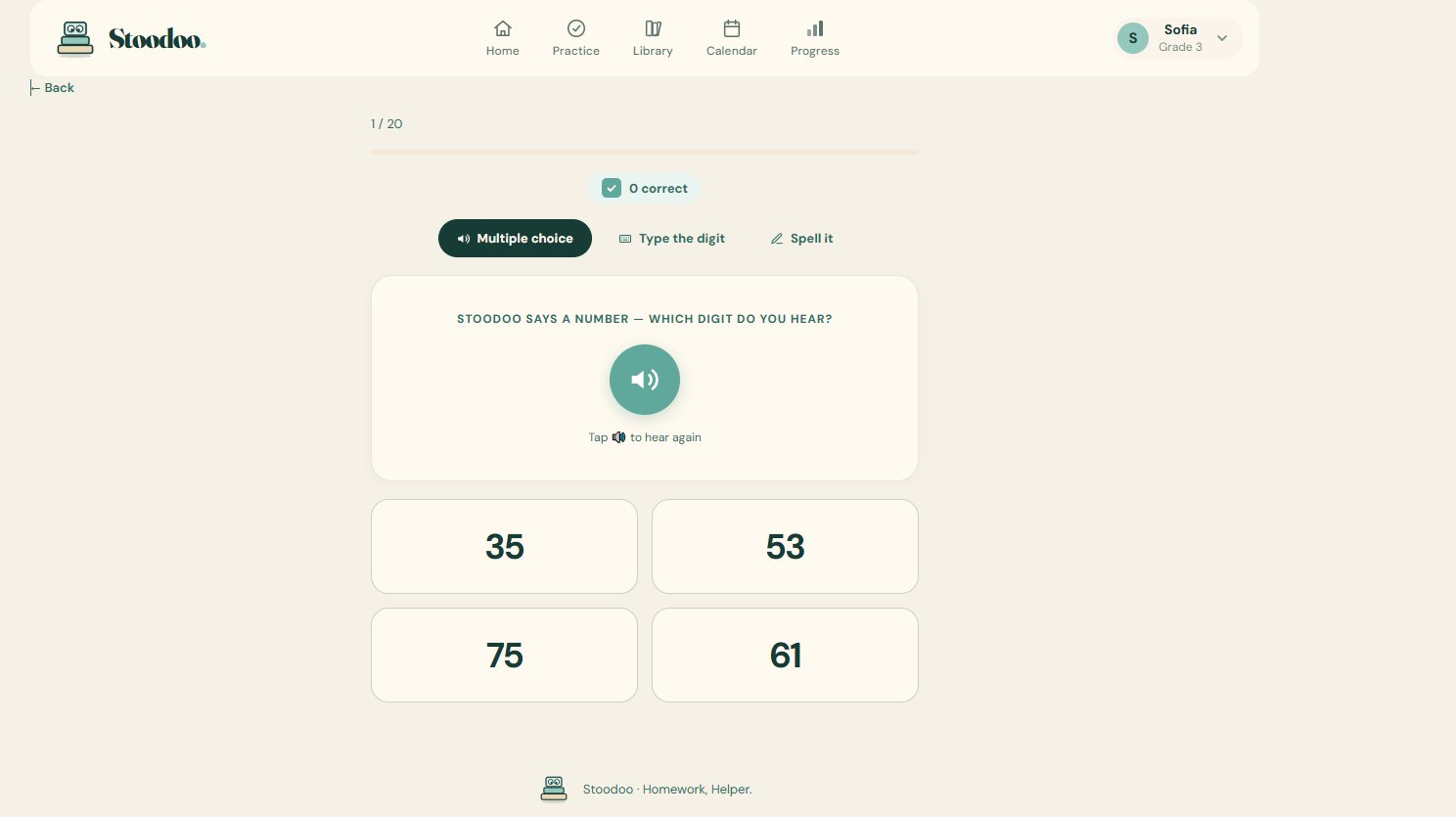 Numbers — multiple choice